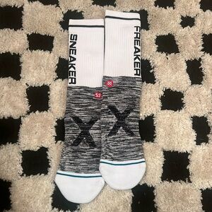 Stance X Sneaker Freaker Crew Socks Grey Black White Size Large L New SF Logo